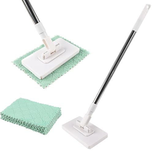 Automatic Cloth Changing Mini Mop, Hands-Free with Snap Grip & 360° Swivel Head - Compatible with Disposable Wipes and Reusable Towels for Floors, Walls, Kitchen Cleaning - Includes 10 Reusable Cloths