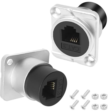 XMSJSIY Lot de 2 adaptateurs de panneau de type D RJ11 CAT3 femelle vers femelle type D CAT3 6P4C pour téléphone - Adaptateur passe-through - Adaptateur de bureau - Argenté