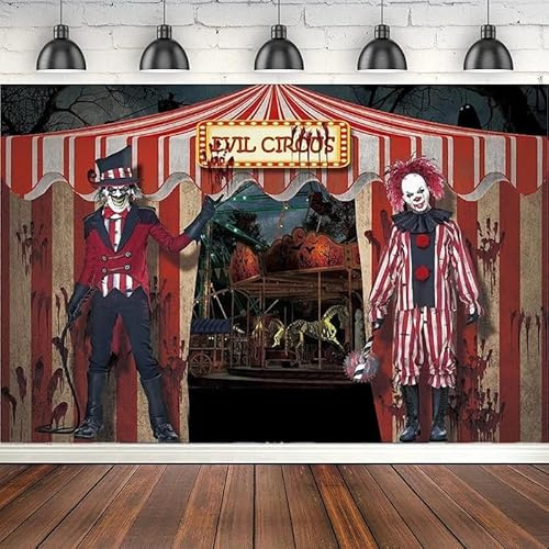 Horror-Zirkus-Halloween-Fotografie-Hintergrund: Riesiger böser Clown, Geburtstagsparty-Hintergrund, gruselige Haindekoration, Banner, Fotokabine 300x200cm