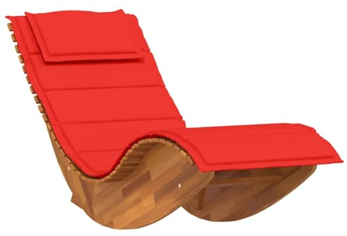 Kaorsrow Schaukelliege Akazie 154x60x74 cm mit Rotem Polster Robustes Massivholz Ergonomisches Lounge-Design für Sonnenbaden Garten Balkon und Camping
