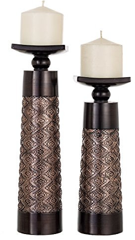 Dublin Decorative Candle Holder Set of 2 - Home Decor Pillar Candle Stand, Coffee Table Mantle Decor Centerpieces for Fireplace, Living or Dining Room Table, Gift Boxed (Coffee Brown)