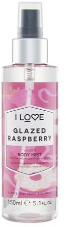 I Love Glazed Raspberry Scented Body Mist, Formulated With Natural Fruit Extracts Which Offer a Burst of Fragrance, FastDrying Refreshment Throughout the Day, VeganFriendly 150ml