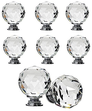 NUODWELL 8 Pcs Spherical Drawer Knob Crystal Pull Handles Cupboard Wardrobe Knobs (20MM)