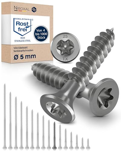 Tornillo de cabeza avellanada TORX de acero inoxidable fabricado en V2A 5-mm de espesor 45-mm de longitud del tornillo 200 piezas Rosca parcial de 30-mm Tornillo para madera 5x45