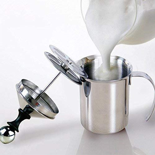 Milk Frother 400ML/800ML Stainless Steel Manual Milk Frother Double Mesh Coffee Cappuccino Foamer Creamer Foam Maker (Size : 400ML)