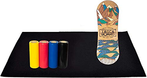 Trickboard Balance Board Set + Roller + Teppich - Balance Training Skateboard Surfboard (Blau Roller)