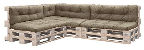 Pillows24 – Palettenkissen – 8-teiliges Set | Palettenauflage für Palettensofa | Sitz- und Rückenkissen für Europaletten | Palettenmöbel Indoor & Outdoor, UV-beständig | Made in EU | Cappuccino