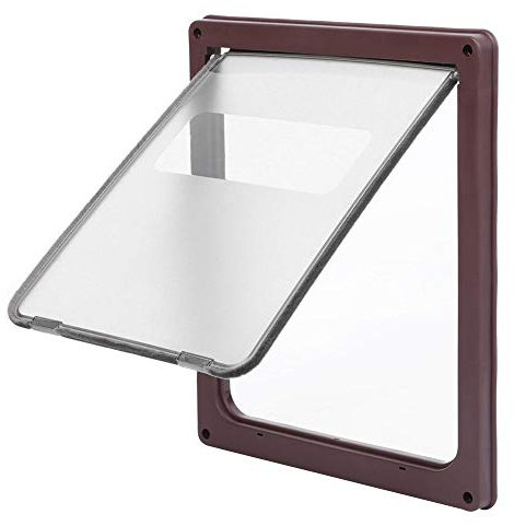 Haustierklappe Haustiertüre 4 Wege Haustier Hund Katze Sichere Tür Katzenklappe Hundeklappe aus Kunststoff mit weicher getönter Klappe für Hunde und Katzen(braun)