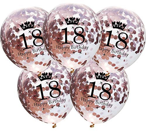 DIWULI Luftballons 18 Geburtstag 5 Stück - Zahl 18 Ballons 18 Jahre, Geburtstagsdeko 18. Geburtstag Deko Rose-Gold Party-Deko Happy Birthday Ballons Dekoration Zahlen-Ballon Zahlen-Luftballon Geschenk