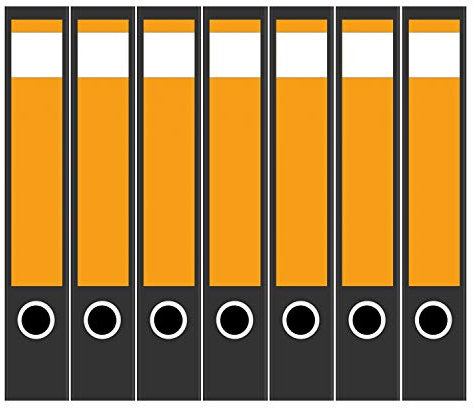 Ordneretiketten | 7 Aufkleber für schmale Akten-Ordner | Sonnen Orange | selbstklebende Design Akten-Etiketten | Deko Sticker für Rückenschilder Ordnerrücken | zum Beschreiben