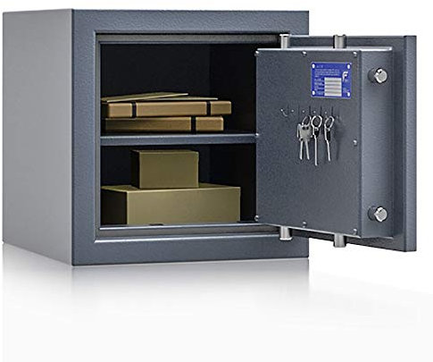 Secureo Wertschutzschrank Grad 1 EN 1143-1 Osprey 2 | H400xB420xT420 | Doppelbartschloss mit 3 Schlüssel | ECB-S zertifiziert | passend für A4-Ordner | 1 Fachboden | 53 kg