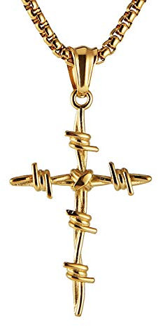 HZMAN Nagel Kreuz Halskette für Männer Edelstahl Vintage Gothic Stacheldraht Anhänger Halskette Schmuck Geschenk 22+2 Zoll (Gold)