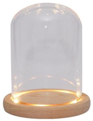 Nynelly Campana di Vetro con Base in Legno, Cloche a Cupola in Vetro Trasparente con Luce per Succulente, Keepsake, Centrotavola e Antiquariato, 3.5”D X 4.7”H