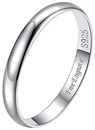 Suplight Silber 925 personalisert Verlobungsring für Damen 3mm glänzender Fingerring simpel Ehering Hochzeitsringe Antragsring Memoirering Größe 54