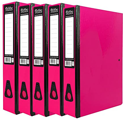5 x Pukka Foolscap A4 Glossy Box Files with Document Clip & Push Lock School Work Office 70mm Spine File Organiser (Pink)