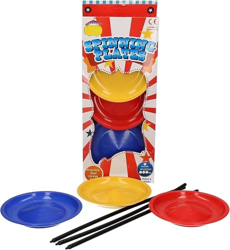 D.A.Y. Republic Lot de 3 plaques de tournage avec bâtons de cirque classique, excellent jeu de jonglage pour enfants et adultes