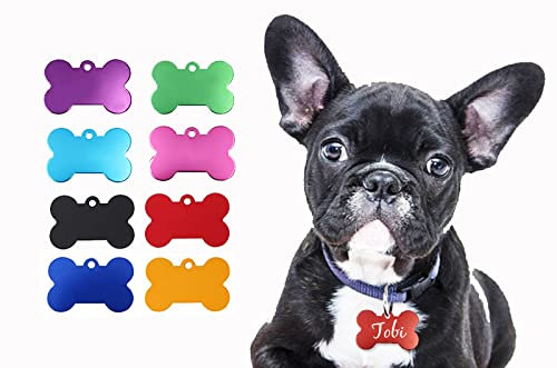 chapitas personalizadas para Perros - Chapa grabada para perros de varios tamaños - placa identificacion collares para perros (Azul Claro, Pequeño 40X26mm)