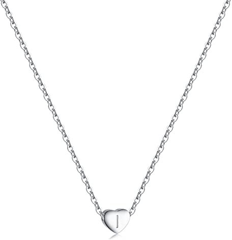 RWQIAN Silber Herz Buchstabe Kette Damen- Edelstahl Initialen Kette Alphabet I Buchstabe Kettenanhänger Halskette Geschenk 16+2