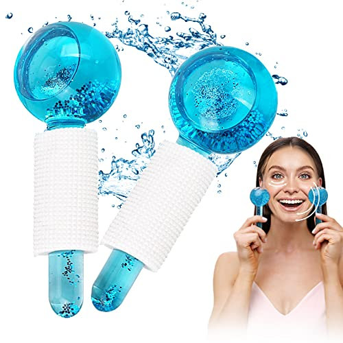 Miioto 2 Stück Ice Globes Gesicht, Facial Ice Globes, Facial Roller Massagegeräte, Kühlende Massagebälle für Gesicht für Straffen die Haut, Reduzieren Augenringe, Verbessern die Durchblutung (Blau)
