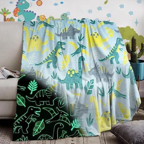 Coperta in Pile per Bambini Dinosauri Fluorescente, Coperta in Pile di Flanella, Che Si Illumina al Buio coperta per tutte le stagioni per bambini 150 x 200 cm