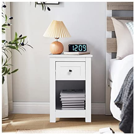INMOZATA Bedside Table with Drawer Telephone Table Tall Slim Living Room End Table Corner Side Table for Living Romm Bedroom Hallway White, Z2-white