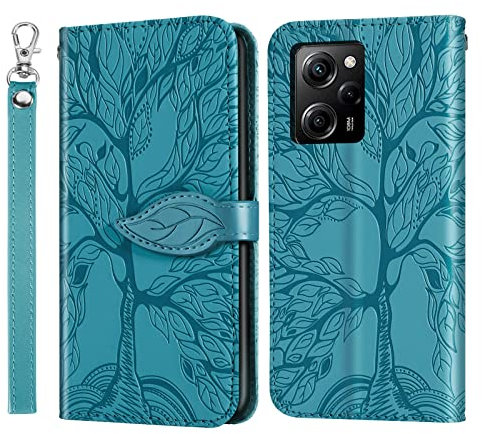 Rostsant Funda para Xiaomi Poco X5 Pro/Redmi Note 12 Pro 5G Árbol en Relieve Carcasa de Cuero PU Poco X5 Pro Cartera Funda Móvil para Xiaomi Redmi Note 12 Pro/Xiaomi Poco X5 Pro 5G - Azul