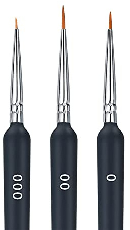 Juego de 3 Piezas Pinceles para Pintar por Números, Pinceles Profesionales (0, 00 y 000), para Acrílico, Acuarela, Miniatura, Modelo, Uñas, Pintura Facial, Pincel de Pintura
