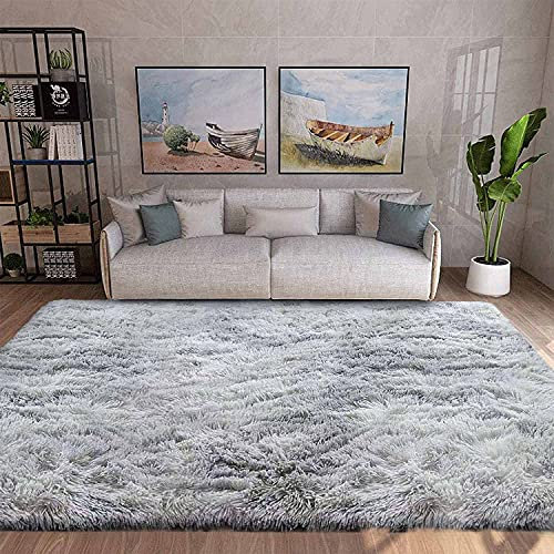 ASIinnsy Hochflor Teppich Wohnzimmer Flauschig Shaggy Weich Modern Grau Teppich Schlafzimmer Kinderzimmer Deko Langflor Teppiche Groß rutschfest Plüsch-Teppiche (Grau Weiß, 250 x 300 cm)
