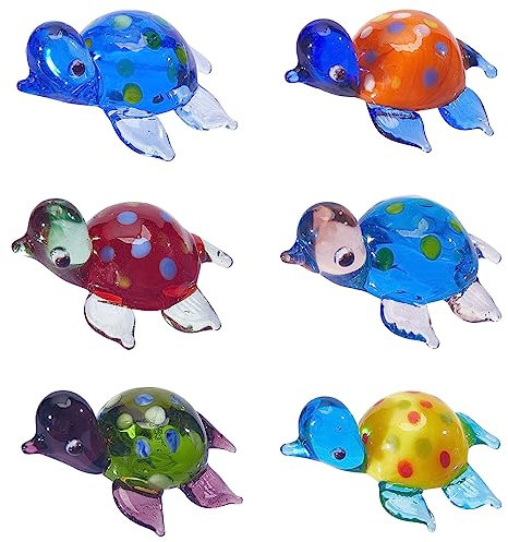 GORGECRAFT 6 Couleurs Soufflé à la Main en Verre Tortue Figurines à la Main Tortue Verre Maison Ornements Animaux Miniatures Collection Maison de Poupée Jardin Minuscule Multicolore Verre Art Tortue