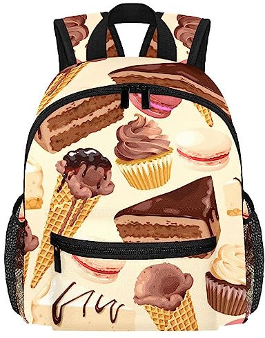 VAPOKF Leichter Schulrucksack Kleinkind Rucksack Kleine Reise Schultertasche für Jungen Mädchen Kinder, Schokolade Kuchen Eis Macaron, multi, 25.4x10x30 CM/10x4x12 in