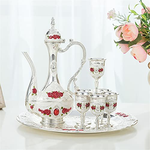 BODHIS Ensemble de vin en métal Plateau à Liqueur Cadeau Ensemble de vin Russe Haut de Gamme Style européen Antique cruche à vin en Zinc Verre à vin (C)