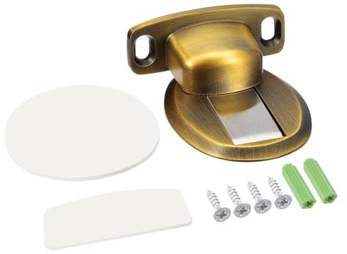 uxcell Magnetic Door Stopper, Floor Door Stops Catch Magnets Door Holder with Self Adhesive and Screws, Brass Tone
