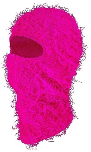HIQIU Distressed Balaclava Vollgesicht Ski Gesichtsmaske Winddicht Gestrickte Vollgesicht Ski Cover Halswärmer für Damen Herren (Rosa)