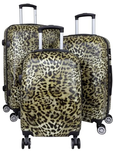 Trendyshop365 Hartschalen Koffer-Set 3-teilig Leoparden-Fell Tierdruck