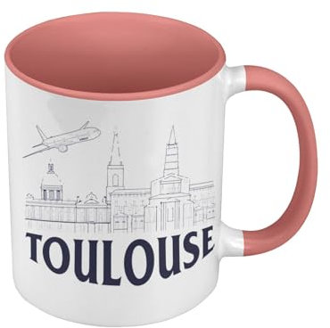 Tasse in Premium-Qualität, Rosa – Toulouse Minimalist Stadt Frankreich Symbol Capitole – Tasse mit Henkel und farbigem Innenfutter
