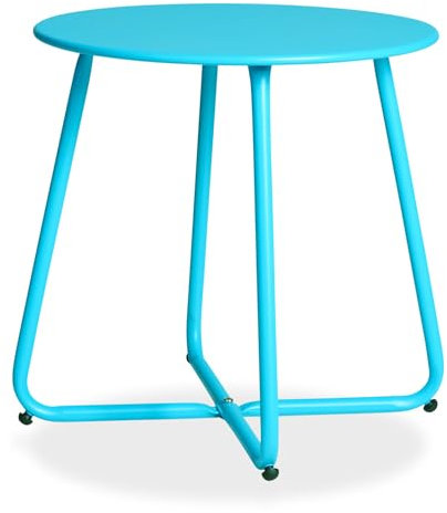 Homestyle4u 2484, Balkontisch rund Beistelltisch klein leicht Gartentisch Metall Blau wetterfest Outdoor Tisch Ø 45 cm