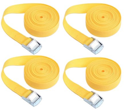 Spanngurte mit Ratsche, verstellbarer Spanngurt, Zurrgurte für Fracht, Gepäck, Lieferwagen, LKW, Motorrad, Gelb, 2 m x 25 mm, 4 Stück