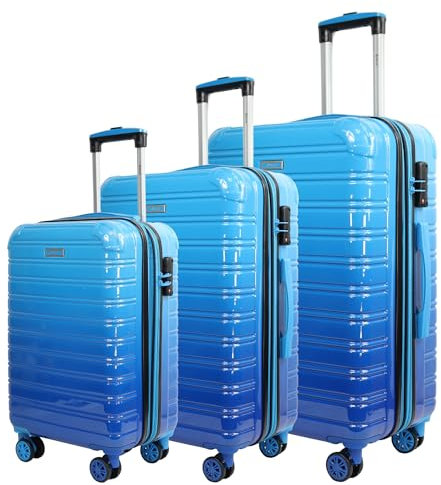 Blade Kofferset 3 Teilig Erweiterbar - Hartschalen Koffer Trolleys - Leichter Rollkoffer Handgepäck aus ABS+PC mit TSA Schloss - 4 Spinner Räder Koffer - 3er Reisekofferset (Blau-Set)