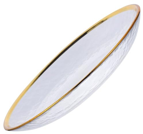 Zerodeko Gold Rimmed Glass Plate Large Salad Plate Modern Serving Dish Japanese Style Trifle Bowl