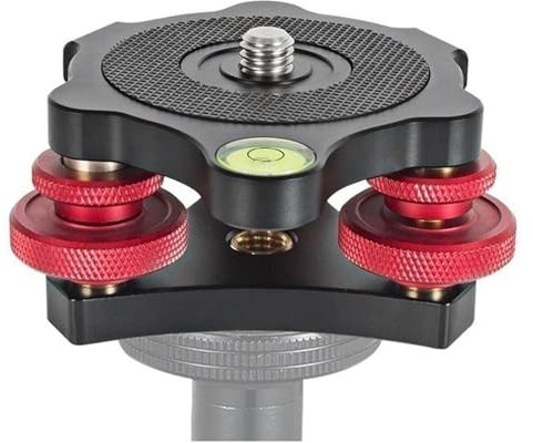 Tripod Head Leveling Base Camera Leveler with 3/8” Thread, Aluminum Alloy 3 Bubble Level Tri Wheel Head, /+5° Precise Angle Adjustment for Macro Panoramic Photography