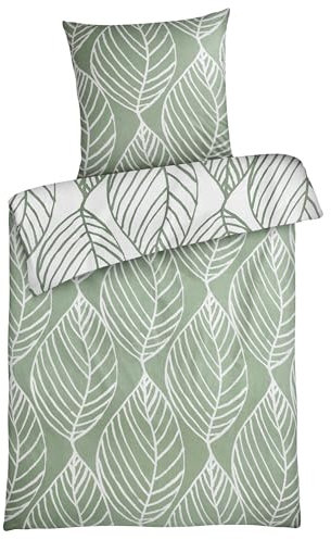 Carpe Sonno Florale Wende-Bettwäsche 155x220 cm - Renforce Bettbezug 155 x 220 Baumwolle - Sommer Bettbezüge Blatt-Muster Bettgarnitur kühle Sommerbettwäsche Bettzeug Blätter Grün
