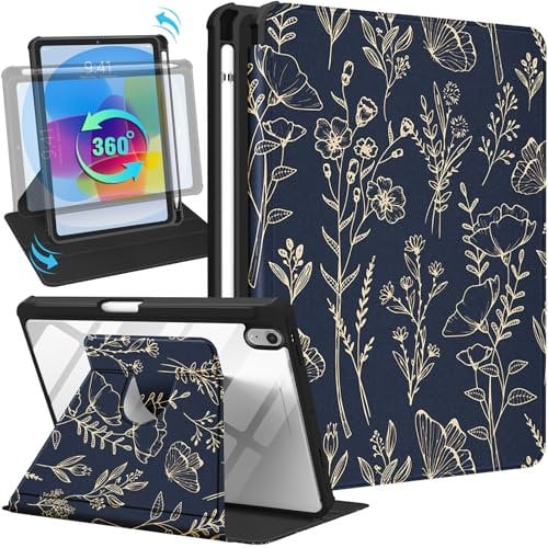 SurgeCraft for iPad Mini 7 A17 Pro 2024/ Mini 6 Case 8.3 Inch 2021, Rotating Stand& Pencil Holder for Women Cute Girls Folio Cover Floral Pretty Auto Sleep/Wake for iPad Mini 7th/6th Gen Cases