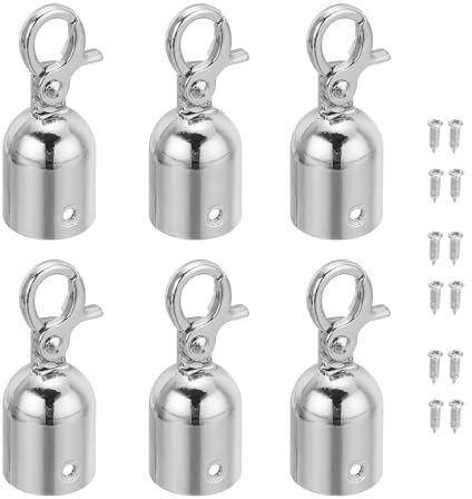 PATIKIL 0.8x2 Stanchion Rope End Stopper, 6 Pack Cord End Caps Barrier Rope End Cap Snap Hooks for Crowd Control Queue Divider, Silver