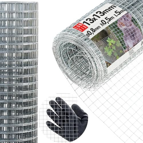 Volierendraht Hühnerdraht Wühlmausgitter Maulwurfgitter Schweißgitter Schutzgitter Kaninchendraht Materialstärke 0,8 mm; Maschenweite 13x13mm; Höhe 0,5m; Länge 5m;