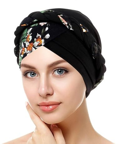 YEHUDAF LEE Damen Turban Geflecht Kopfbedeckung Kopftücher Chemo Kappe Vorgebunden Beanie Mütze Kopfwickel Schlafmütze (DE/NL/SE/PL, Alphanumerisch, Einheitsgröße, 19)