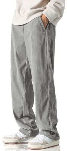 HOTake Pantalon décontracté en velours côtelé pour homme avec taille élastique et cordon de serrage, coupe ample, gris, XX-Large