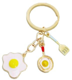 INSTITIZER Fried Egg Cutlery Key Chain Chef Baking Keychain Cookware Cook Book Pendant Key Chain Key Ring Purse Charm Hanging Ornament Gift for Chef Key Ring Holder Key Chain Jewelry