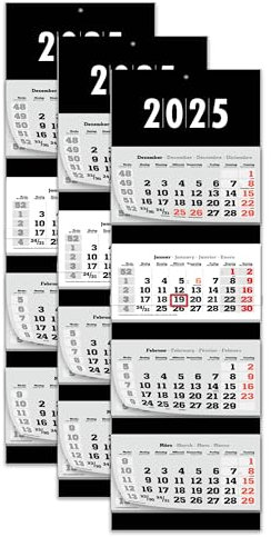 PRIMUS PRINT XXL Kalender 2025 - Mehrblock Wandkalender - 4-Monatskalender - Jahres Blockkalender - mit Datum Schieber - inklusive Feiertagen und Ferien - verschiedene Motive - [ 3x Schwarz ]