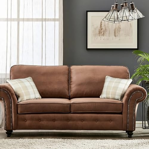 Cedar Lounge Faux Leather Sofa Collection, Brass Stud Accents, 2 Colours (Brown, 3 Seater)
