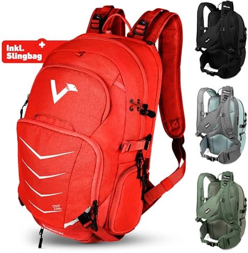 Valkental - Innovativer Rucksack mit perfekter Aufteilung (22L) Erweiterbares Volumen (Kein Schwitzen) Wanderrucksack, Trekkingrucksack, Fahrradrucksack & Outdoor Rucksack - Wasserfest & Reflektierend
